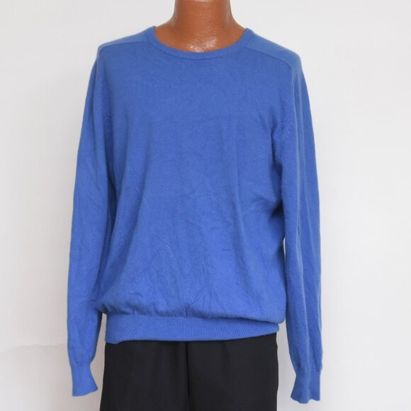 Lands' End Men's 100% Cashmere Sweater Large Blue Crewneck Pullover Soft Luxury - Picture 1 of 5